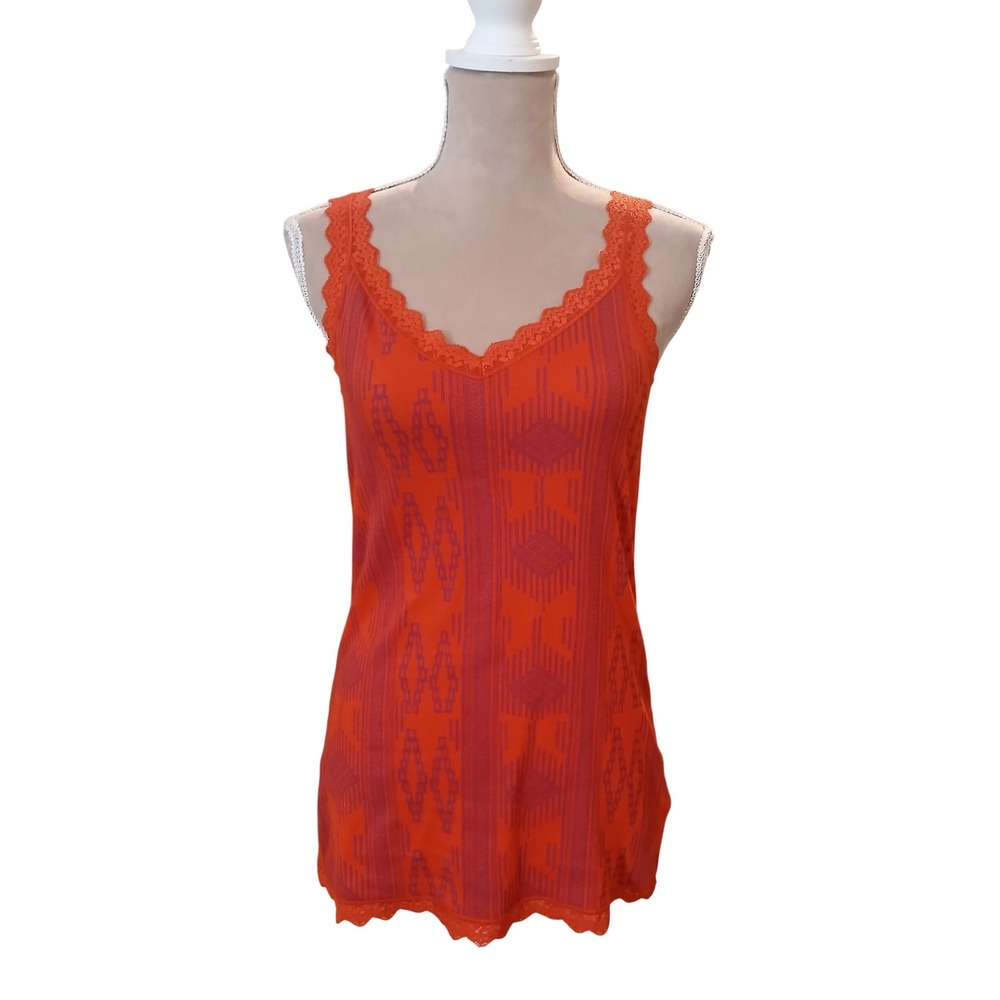 Route 66 Womens Orange Purple Southwestern Ribbed Lace Trim Tank Top Camisole L
